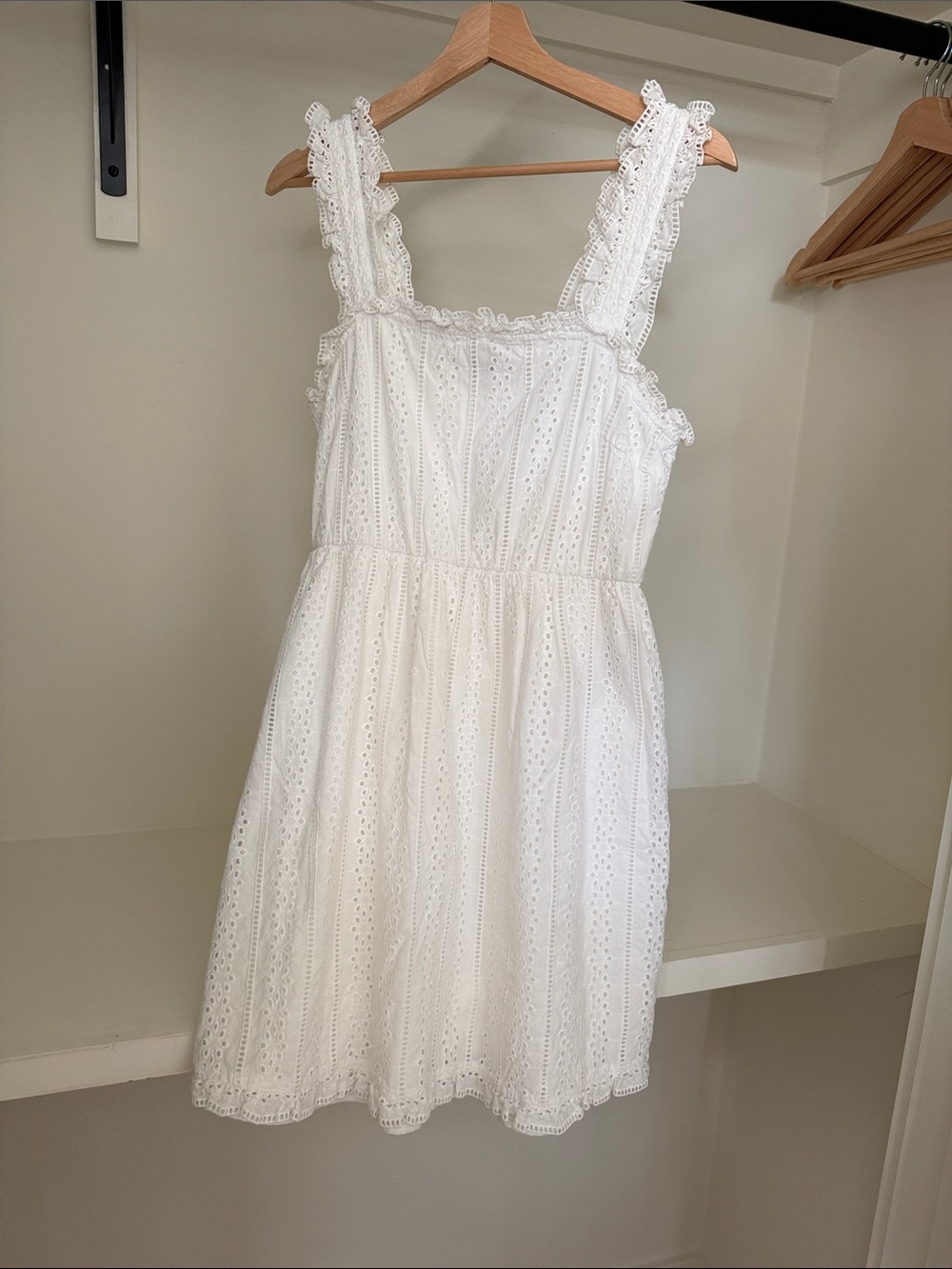 White Eyelet Mini Dress with Ruffle Straps